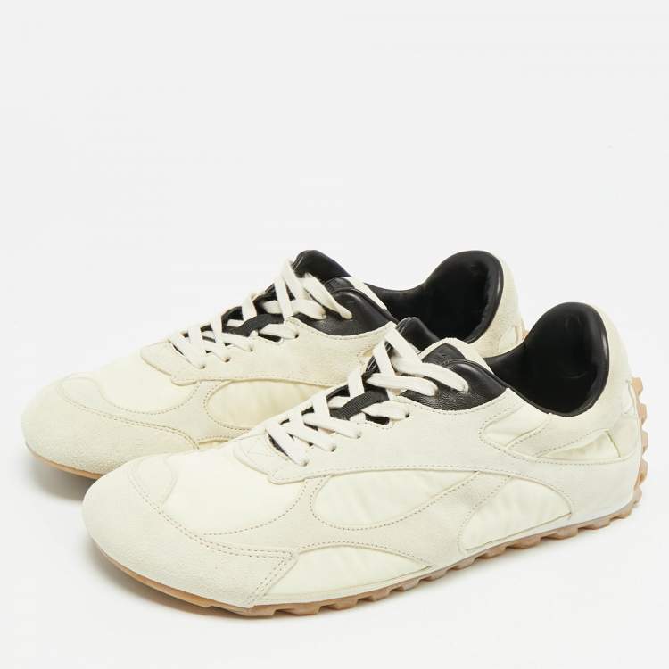 Pre Owned Bottega Veneta Orbit Flash Size 40 Cream Nylon and Suede Lace Up Sneakers