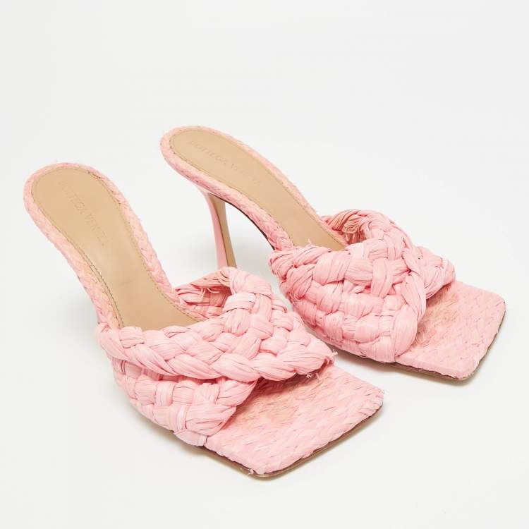 Pre Owned Bottega Veneta Stretch Size 39 Pink Raffia Slide Sandals