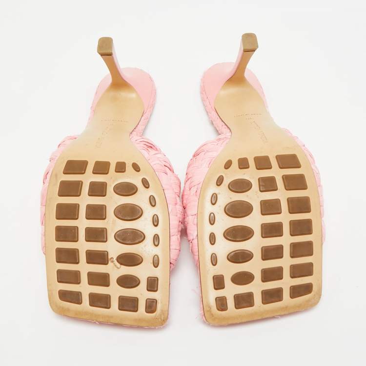 Pre Owned Bottega Veneta Stretch Size 39 Pink Raffia Slide Sandals