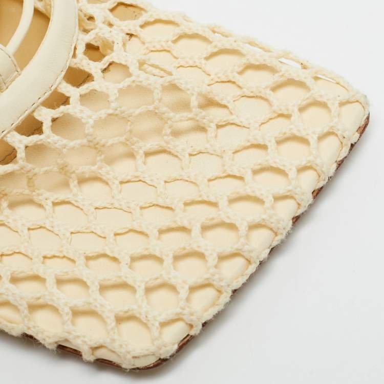 مملوكة مسبقًا حذاء كعب عالي بوتيغا فينيتا جلد كريمي وشبكي مطاطي ملفوف حول الساق مقاس 41