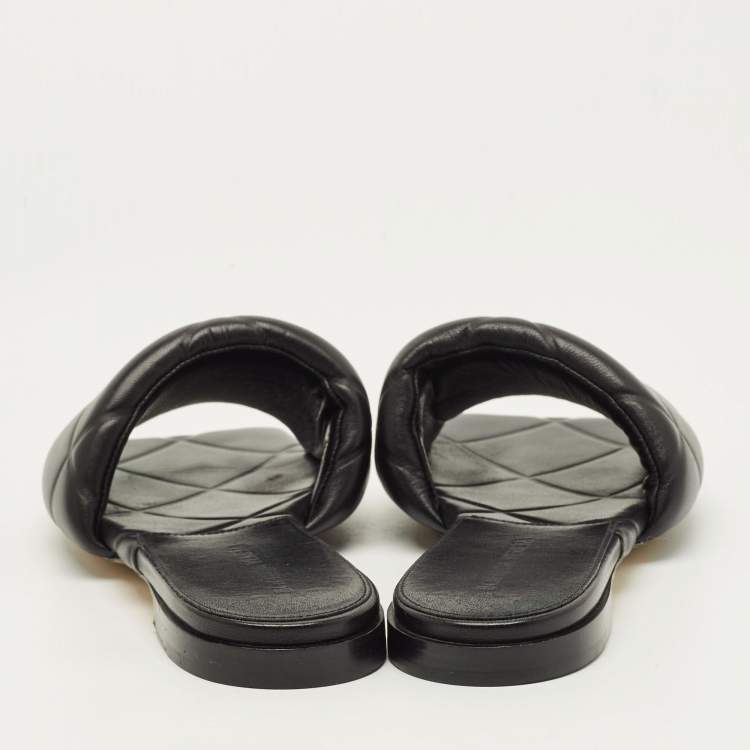 Pre Owned Bottega Veneta Lido Size 38 Black Leather Flat Slides