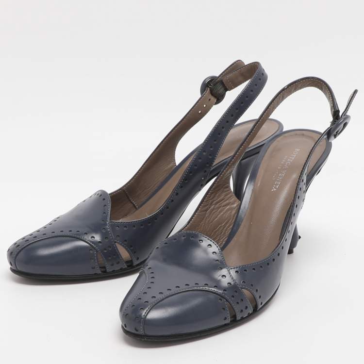 Pre Owned Bottega Veneta Size 36 Blue Leather Slingback Pumps