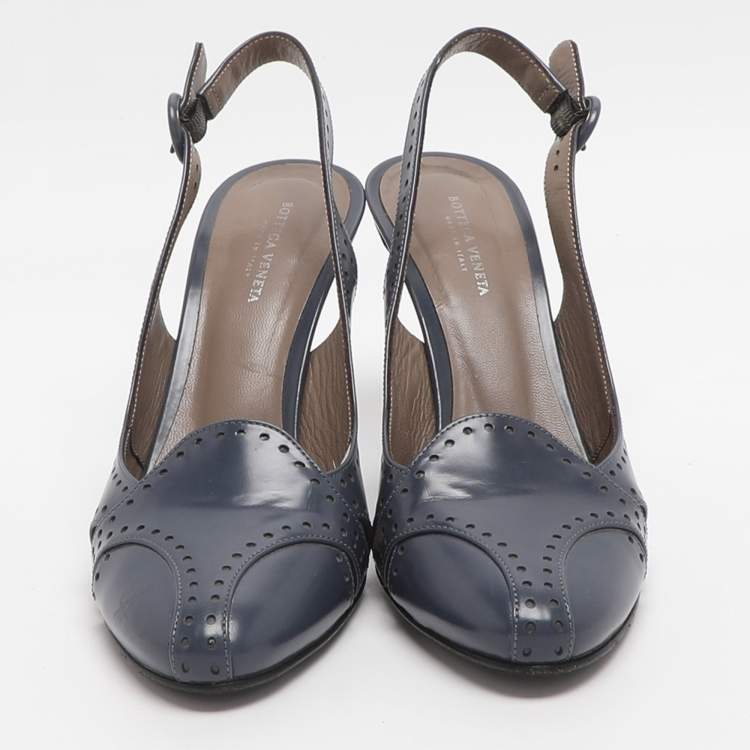 Pre Owned Bottega Veneta Size 36 Blue Leather Slingback Pumps