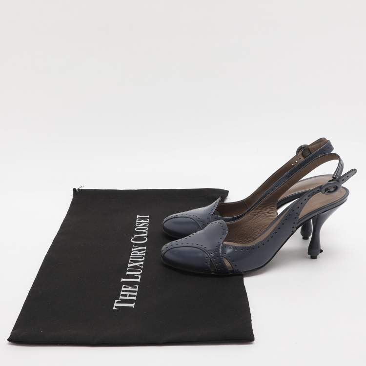 Pre Owned Bottega Veneta Size 36 Blue Leather Slingback Pumps