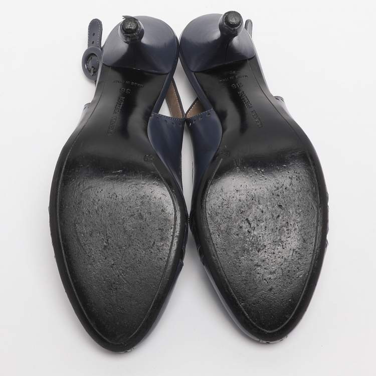Pre Owned Bottega Veneta Size 36 Blue Leather Slingback Pumps