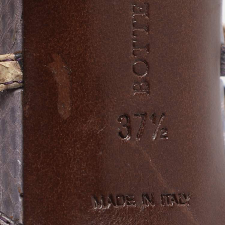 Pre Owned Bottega Veneta Size 37.5 Purple Snakeskin Leather Slingback Sandals