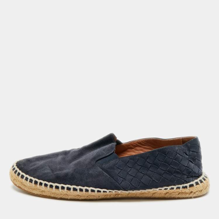 Pre Owned Bottega Veneta Intrecciato Size 40 Navy Blue Suede Espadrille Flats