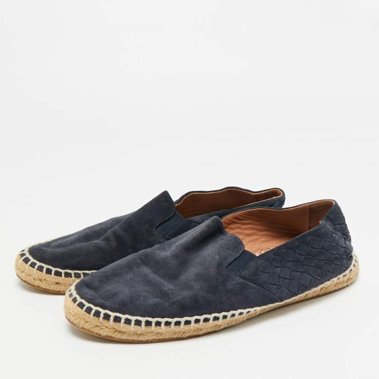 Pre Owned Bottega Veneta Intrecciato Size 40 Navy Blue Suede Espadrille Flats
