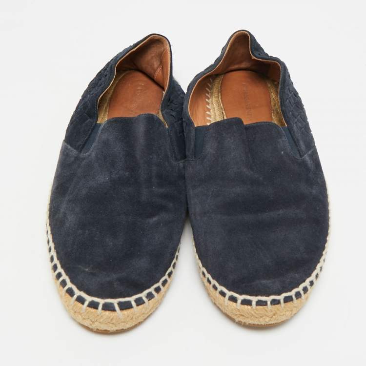 Pre Owned Bottega Veneta Intrecciato Size 40 Navy Blue Suede Espadrille Flats