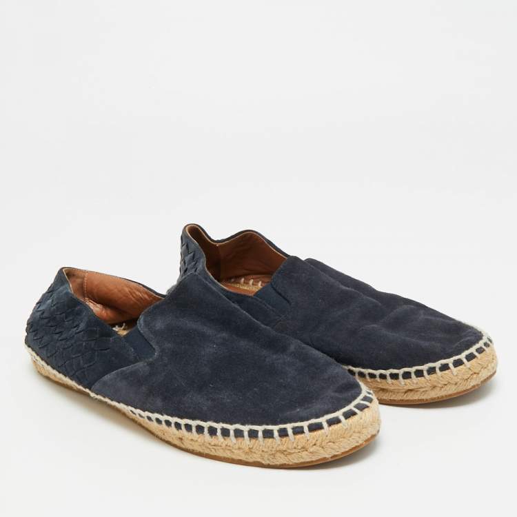 Pre Owned Bottega Veneta Intrecciato Size 40 Navy Blue Suede Espadrille Flats