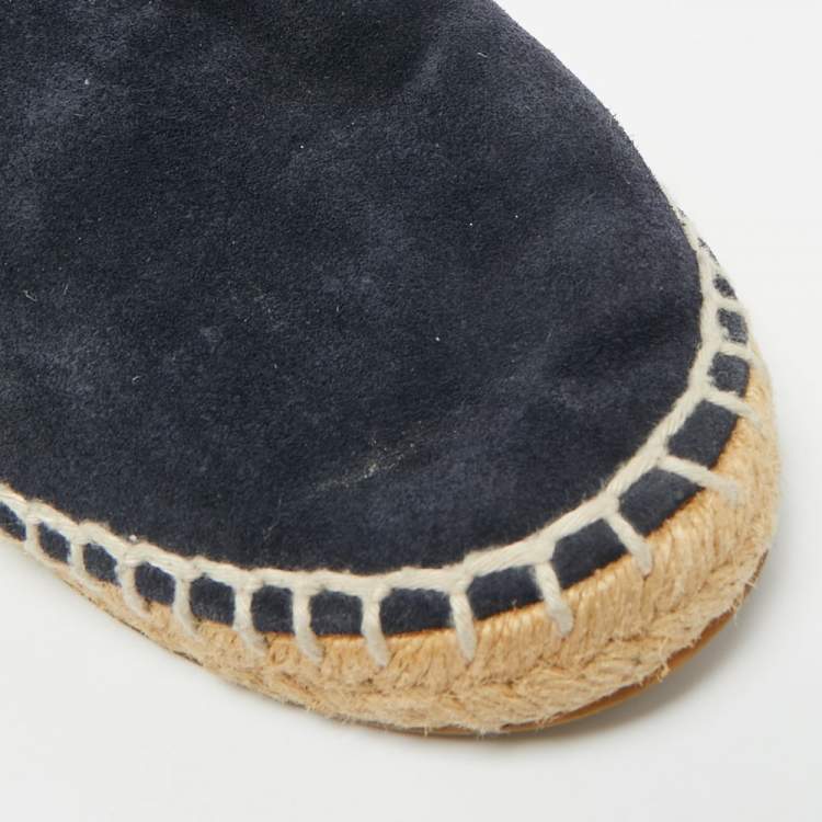 Pre Owned Bottega Veneta Intrecciato Size 40 Navy Blue Suede Espadrille Flats