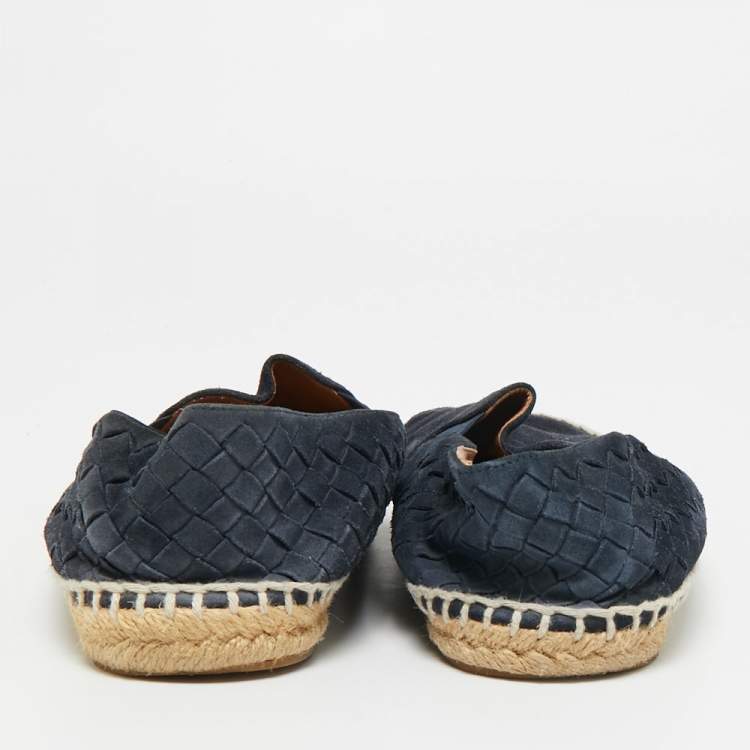 Pre Owned Bottega Veneta Intrecciato Size 40 Navy Blue Suede Espadrille Flats