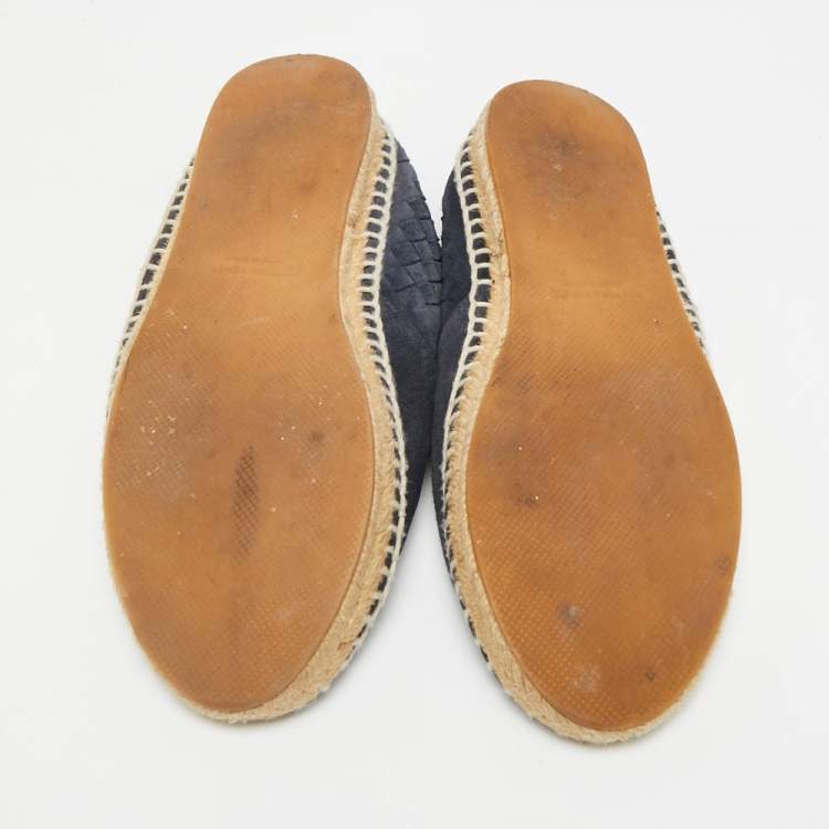 Pre Owned Bottega Veneta Intrecciato Size 40 Navy Blue Suede Espadrille Flats