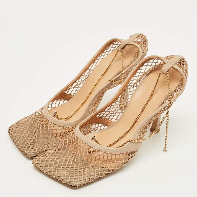 مملوكة مسبقًا Bottega Veneta Stretch Size 41 Beige Crochet and Leather Pumps