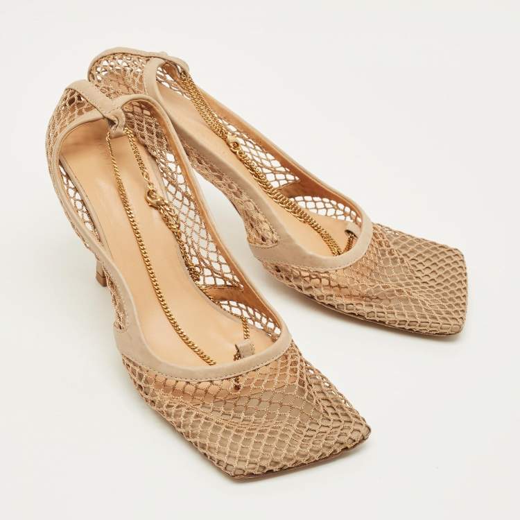 مملوكة مسبقًا Bottega Veneta Stretch Size 41 Beige Crochet and Leather Pumps