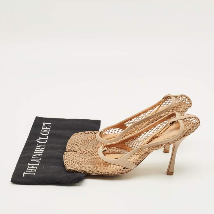 مملوكة مسبقًا Bottega Veneta Stretch Size 41 Beige Crochet and Leather Pumps