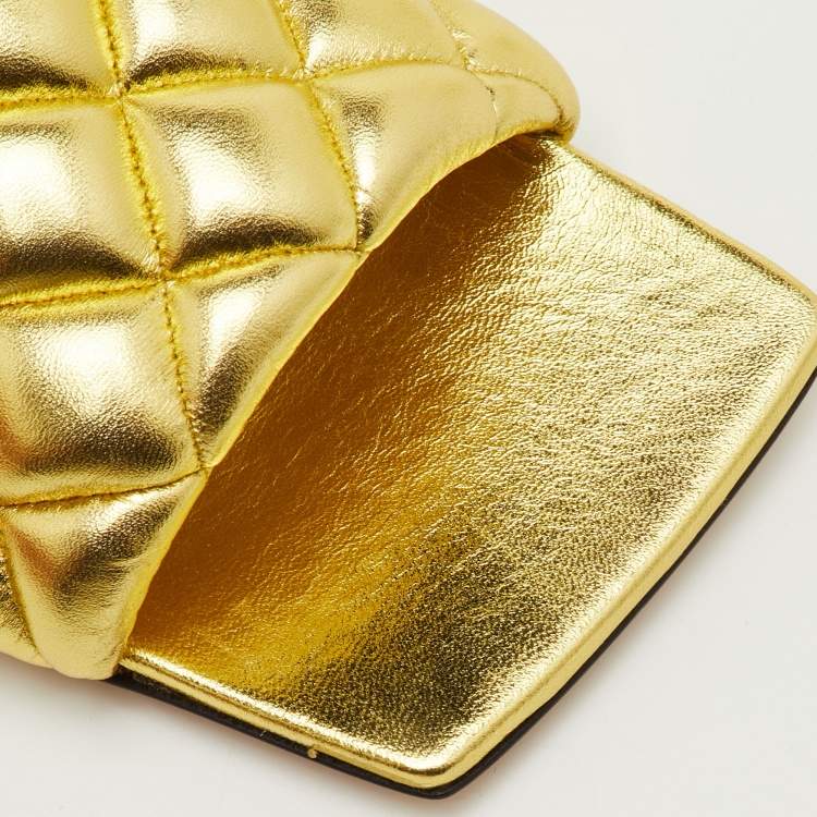 Pre Owned Bottega Veneta Lido Size 38 Gold Quilted Metallic Leather Flat Slide Sandals