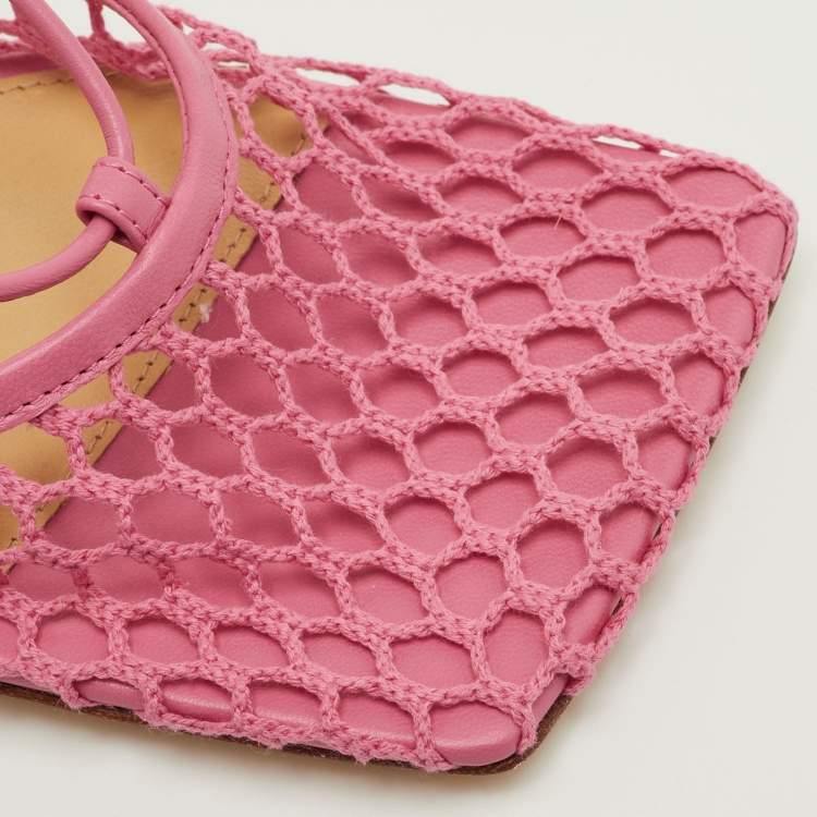 Pre Owned Bottega Veneta Stretch Size 38 Pink Mesh and Leather Ankle Wrap Sandals