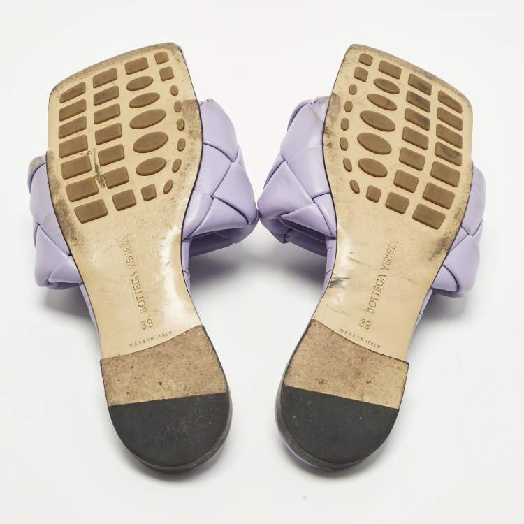 Pre Owned Bottega Veneta Lido Size 39 Purple Woven Leather Flat Slide