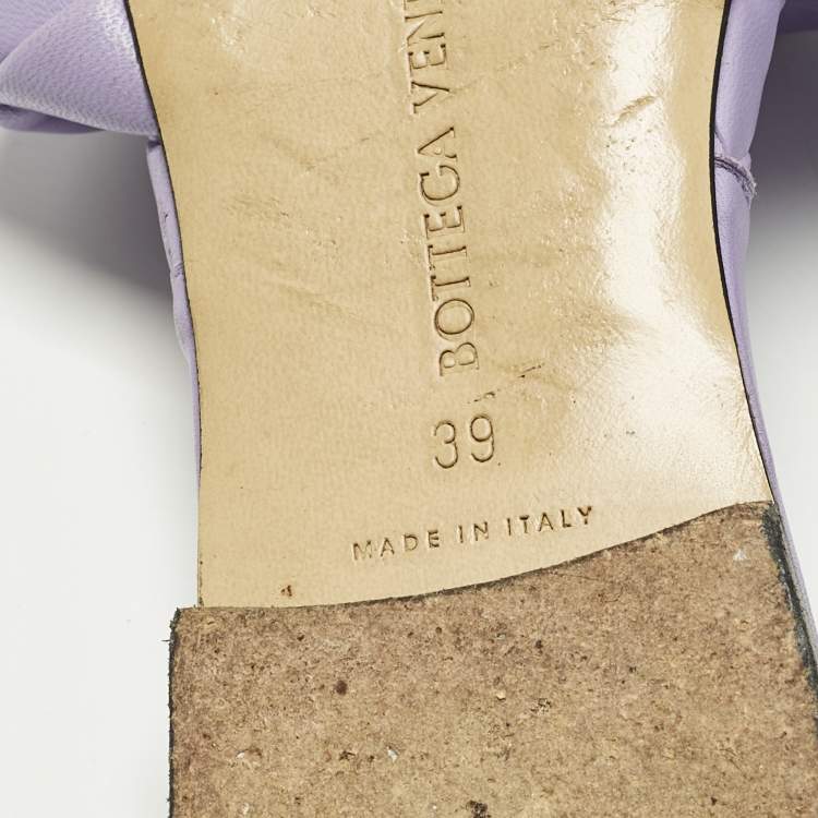 Pre Owned Bottega Veneta Lido Size 39 Purple Woven Leather Flat Slide
