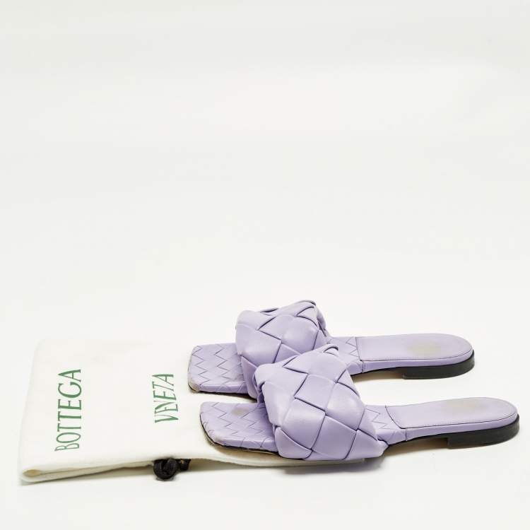 Pre Owned Bottega Veneta Lido Size 39 Purple Woven Leather Flat Slide