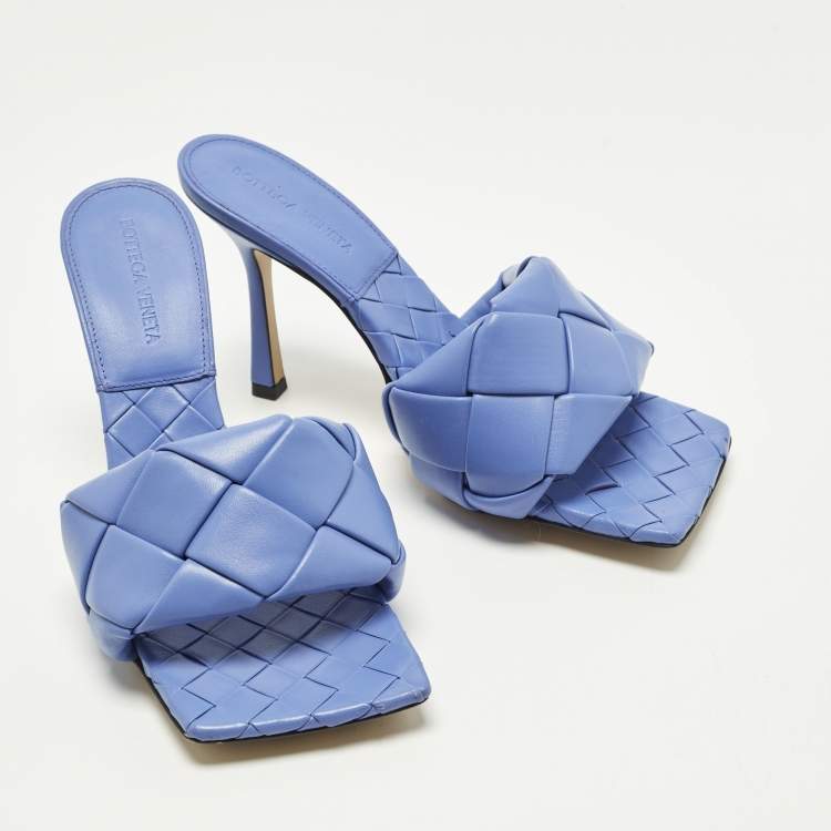Pre Owned Bottega Veneta Lido Size 39 Blue Quilted Leather Slide Sandals