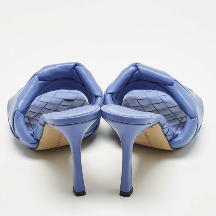 Pre Owned Bottega Veneta Lido Size 39 Blue Quilted Leather Slide Sandals