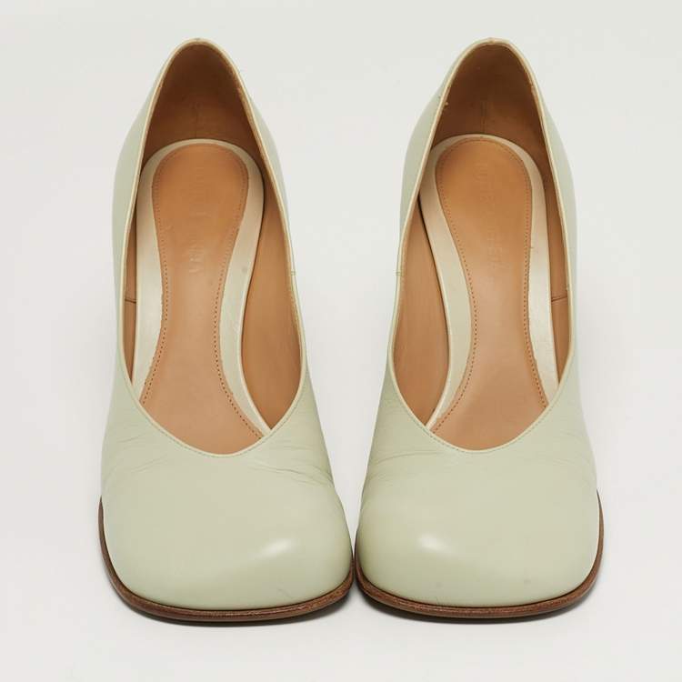 Pre Owned Bottega Veneta Size 39 Grey Leather Square Pumps