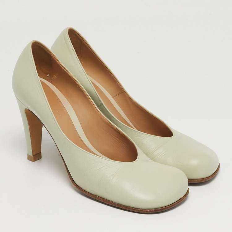 Pre Owned Bottega Veneta Size 39 Grey Leather Square Pumps