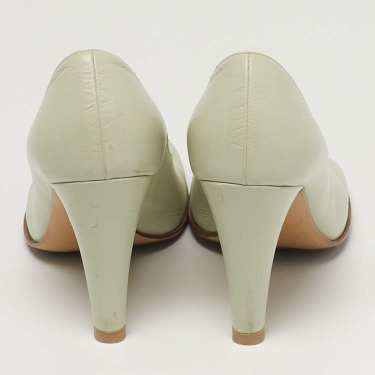 Pre Owned Bottega Veneta Size 39 Grey Leather Square Pumps