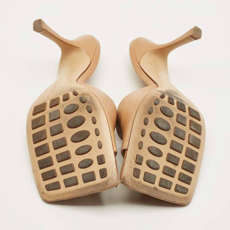 Pre Owned Bottega Veneta Stretch Size 40.5 Beige Leather Slide Sandals