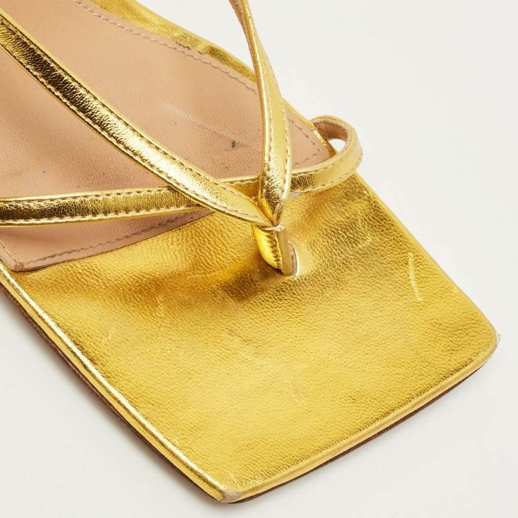Pre Owned Bottega Veneta Stretch Size 38 Gold Leather Ankle Strap Sandals
