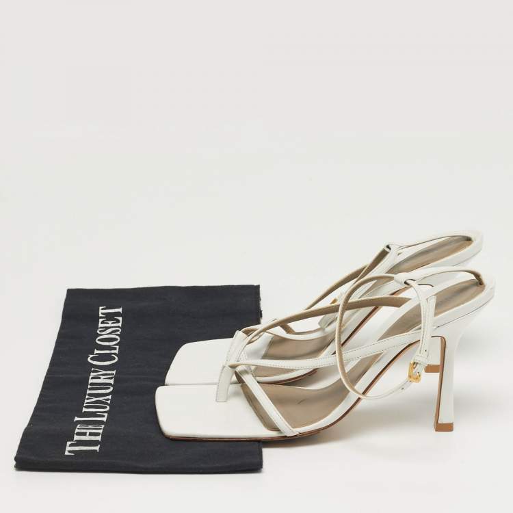 Pre Owned Bottega Veneta Stretch Size 38 White Leather Ankle Strap Sandals