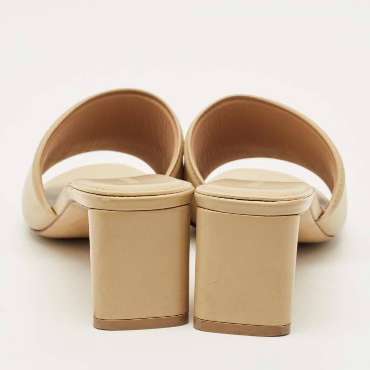 Pre Owned Bottega Veneta Size 38 Beige Leather Band Slide Sandals