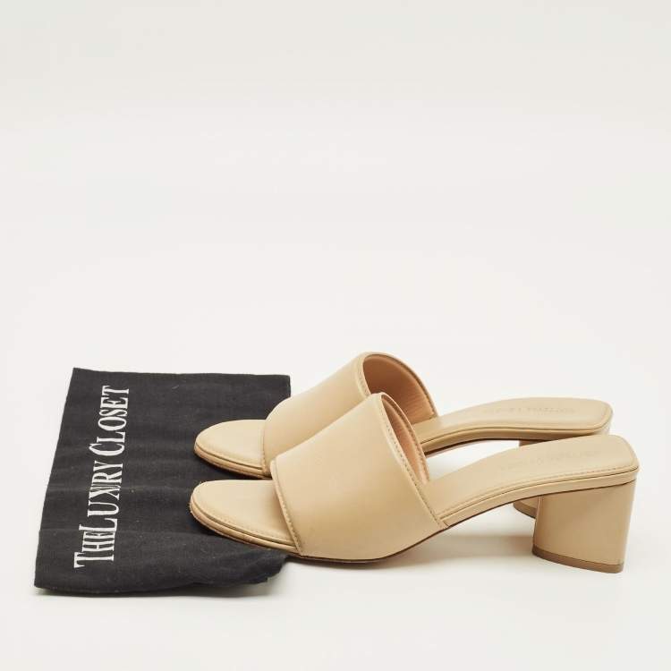 Pre Owned Bottega Veneta Size 38 Beige Leather Band Slide Sandals