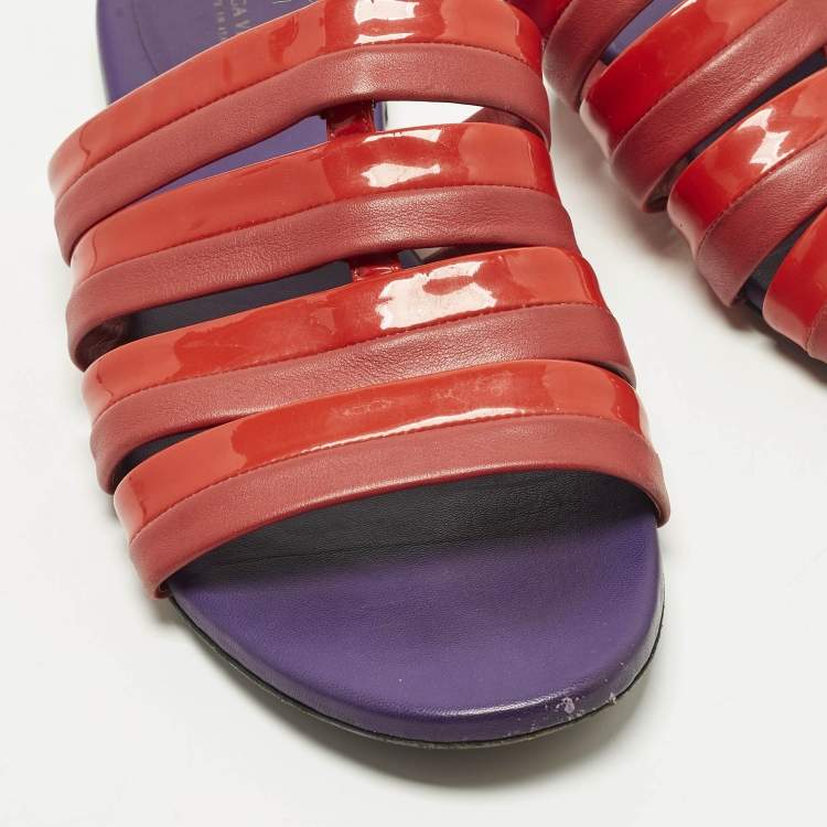 Pre Owned Bottega Veneta Size 40 Red Leather and Patent Leather Flat Slides 