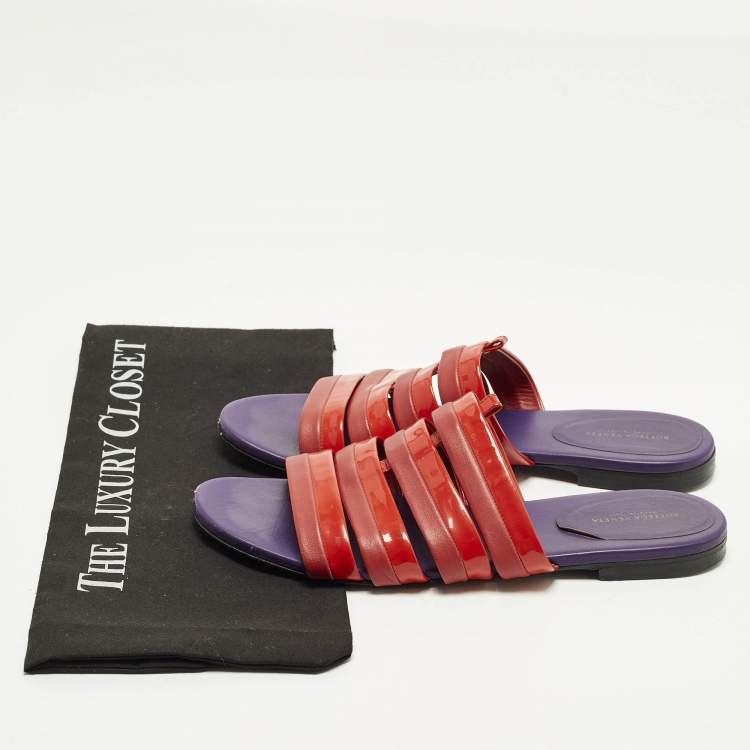 Pre Owned Bottega Veneta Size 40 Red Leather and Patent Leather Flat Slides 