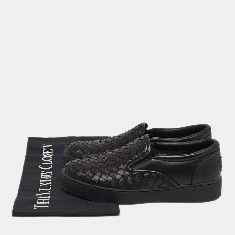 Pre Owned Bottega Veneta Size 35 Black Intrecciato Leather Slip On Sneakers
