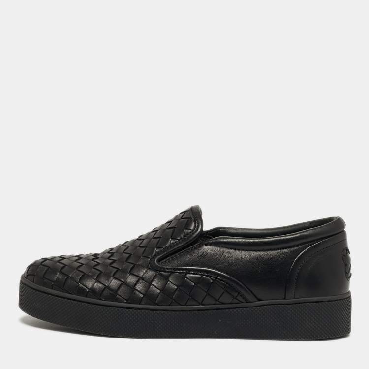 Pre Owned Bottega Veneta Size 35 Black Intrecciato Leather Slip On Sneakers