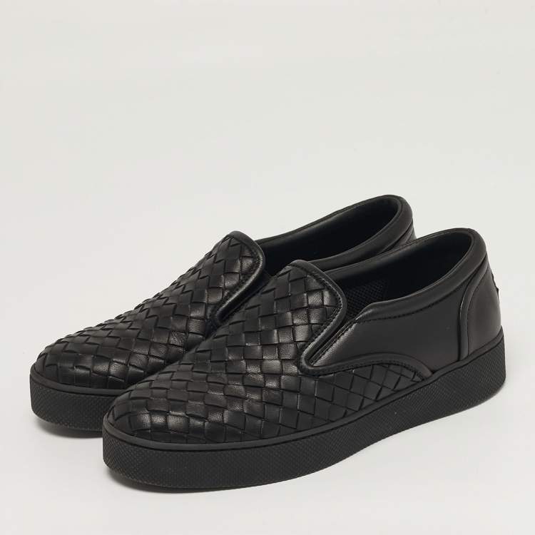 Pre Owned Bottega Veneta Size 35 Black Intrecciato Leather Slip On Sneakers