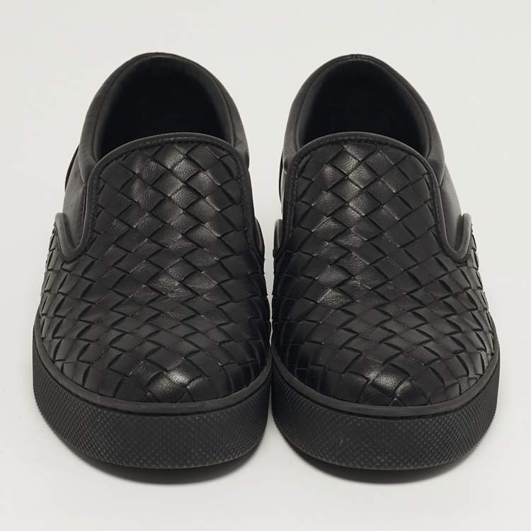 Pre Owned Bottega Veneta Size 35 Black Intrecciato Leather Slip On Sneakers