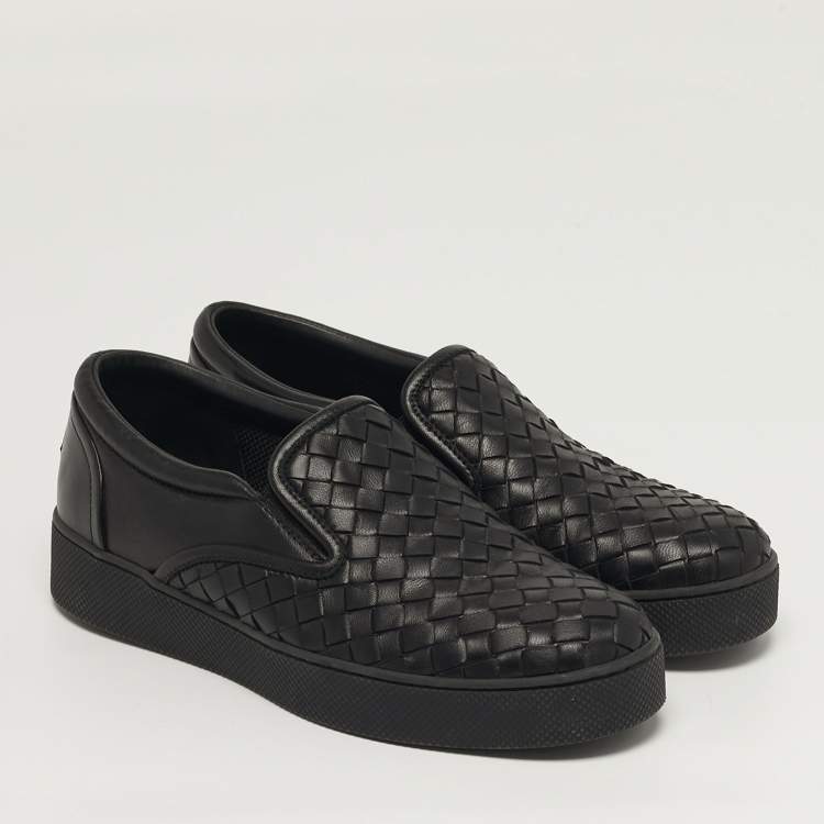 Pre Owned Bottega Veneta Size 35 Black Intrecciato Leather Slip On Sneakers
