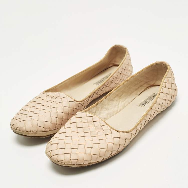 Pre Owned Bottega Veneta Size 37.5 Blush Pink Intrecciato Leather Smoking Slippers 