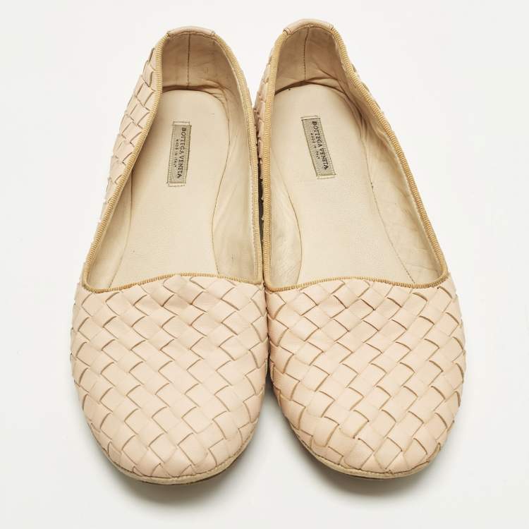 Pre Owned Bottega Veneta Size 37.5 Blush Pink Intrecciato Leather Smoking Slippers 