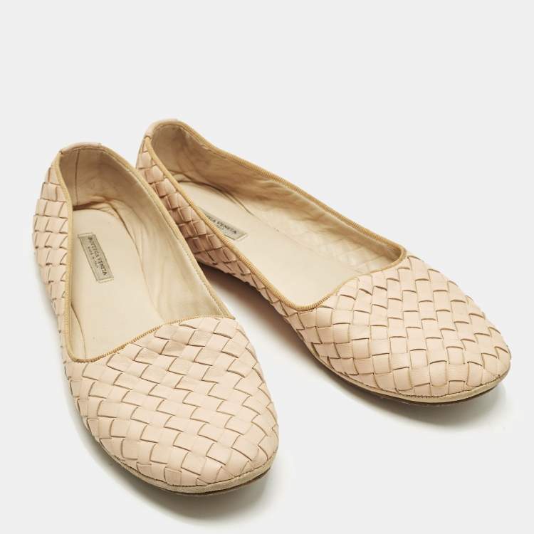 Pre Owned Bottega Veneta Size 37.5 Blush Pink Intrecciato Leather Smoking Slippers 