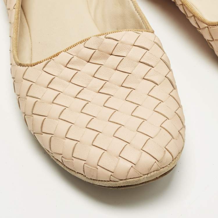 Pre Owned Bottega Veneta Size 37.5 Blush Pink Intrecciato Leather Smoking Slippers 