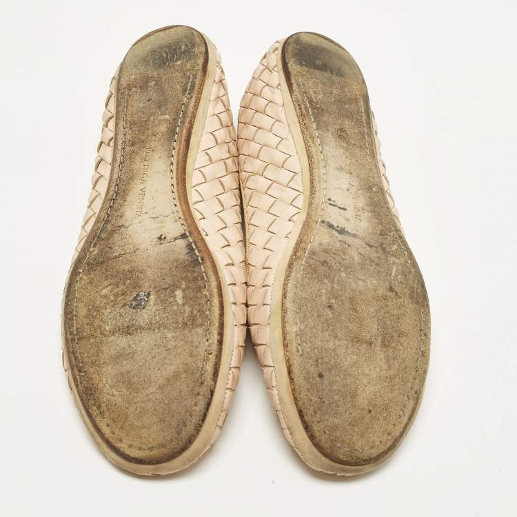 Pre Owned Bottega Veneta Size 37.5 Blush Pink Intrecciato Leather Smoking Slippers 