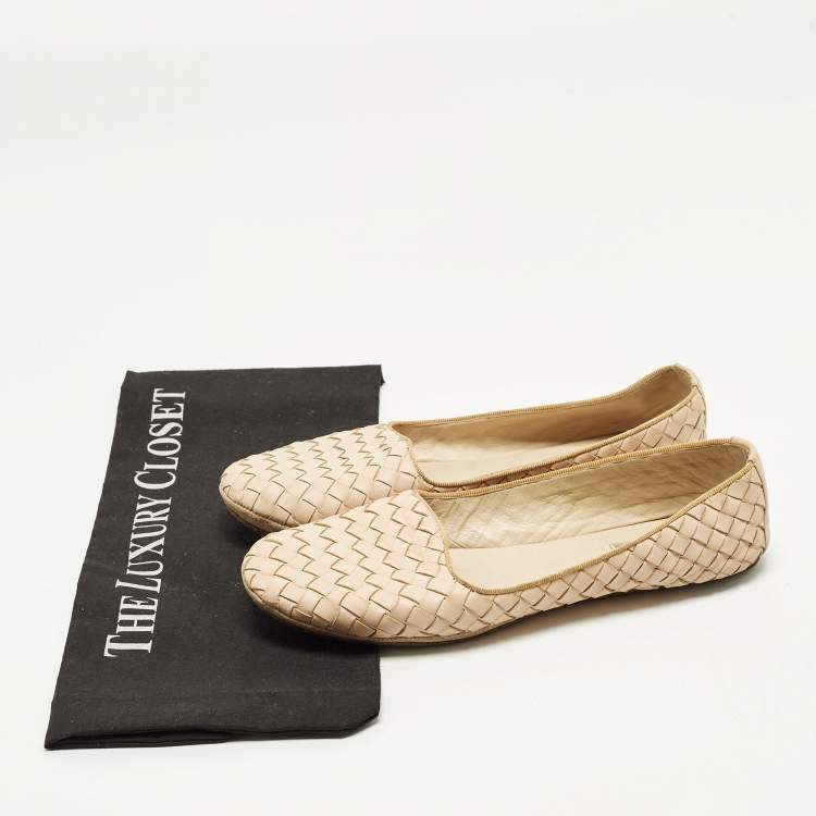 Pre Owned Bottega Veneta Size 37.5 Blush Pink Intrecciato Leather Smoking Slippers 