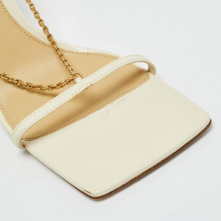 Pre Owned Bottega Veneta Size 37 Cream Leather Chain Ankle Strap Sandals