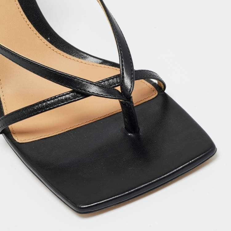 Pre Owned Bottega Veneta Stretch Size 37 Black Leather Ankle Strap Sandals